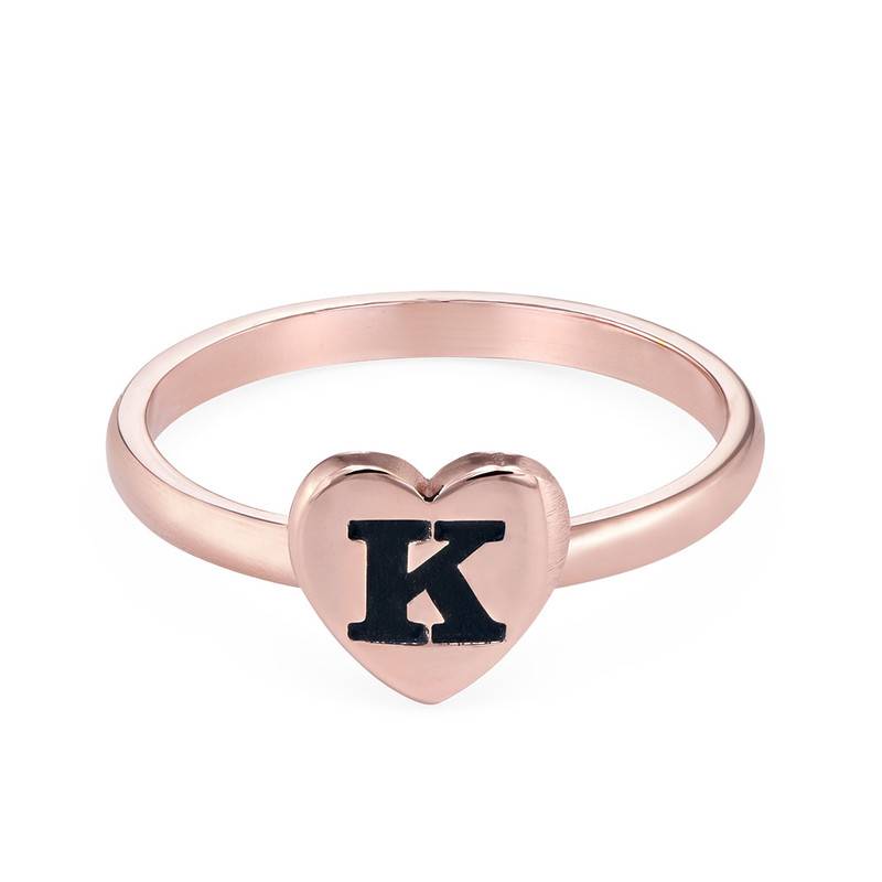 18K Rose Gold Plated Heart Initial Stacking Ring-2 product photo