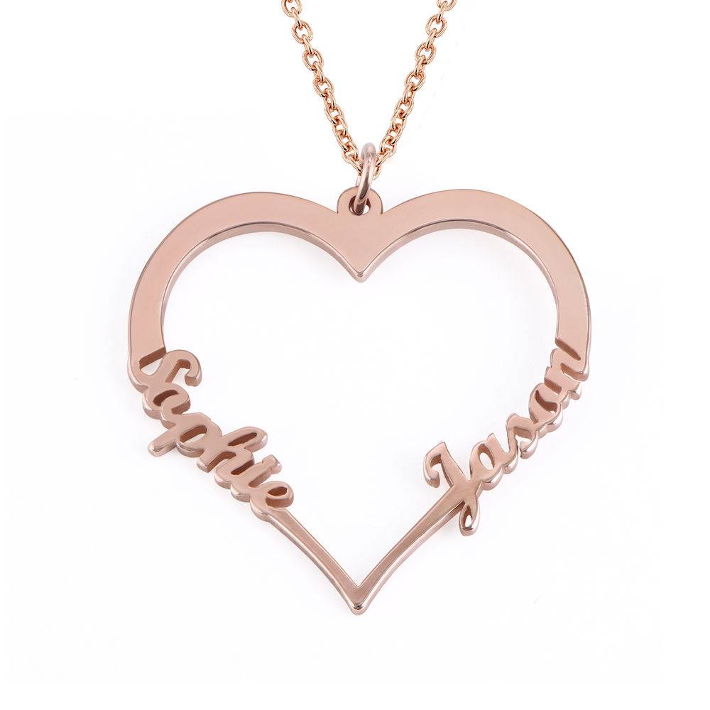 Contour Heart Pendant Necklace with Two Names in 18ct Rose Gold Plating product photo