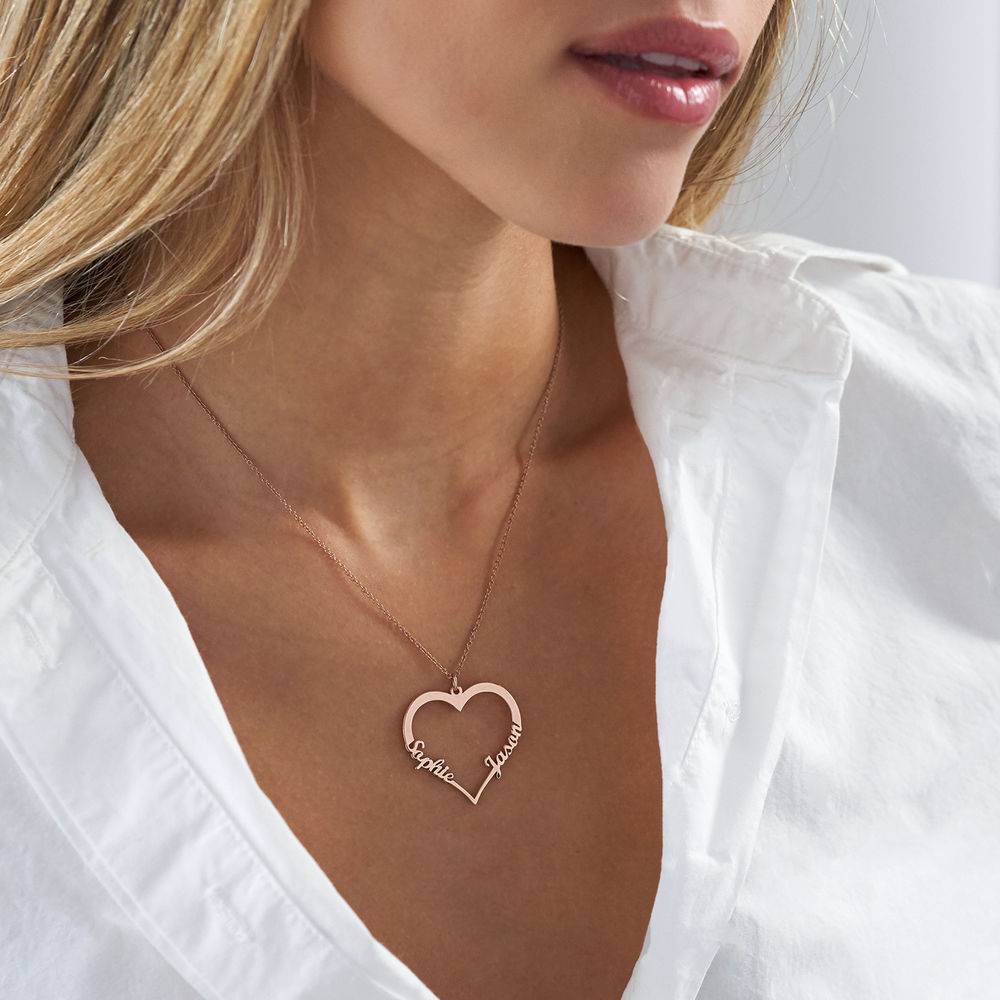 Contour Heart Pendant Necklace with Two Names in 18ct Rose Gold Plating product photo