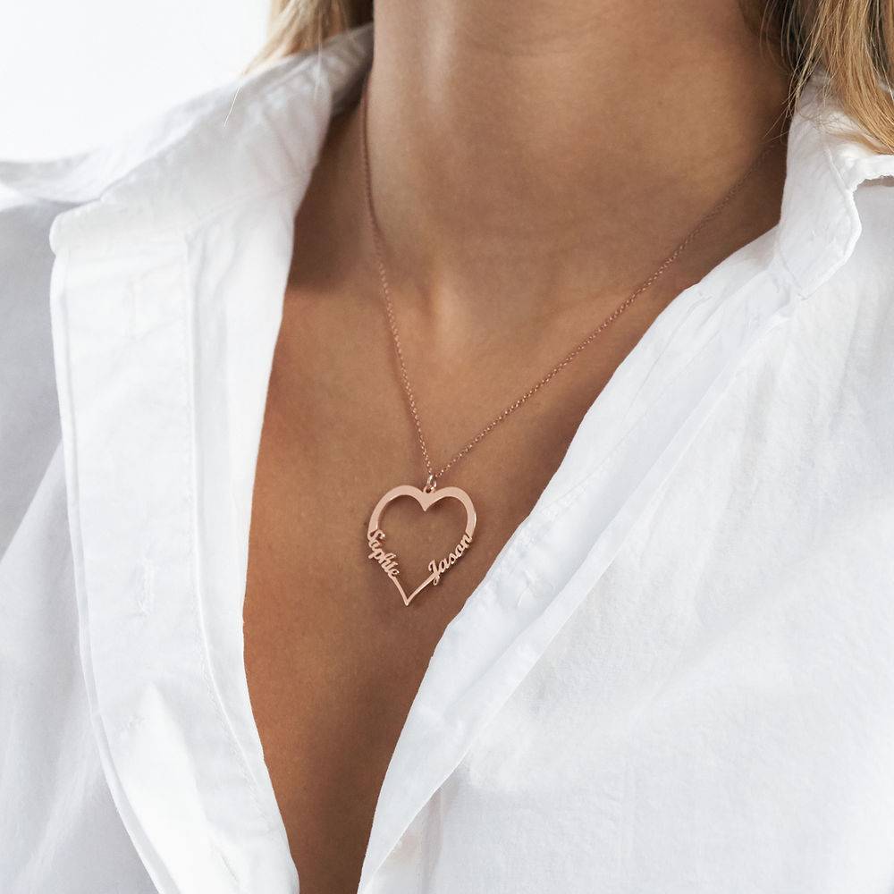 18k rosé goud vergulde hartvormige ketting met twee namen-4 Productfoto