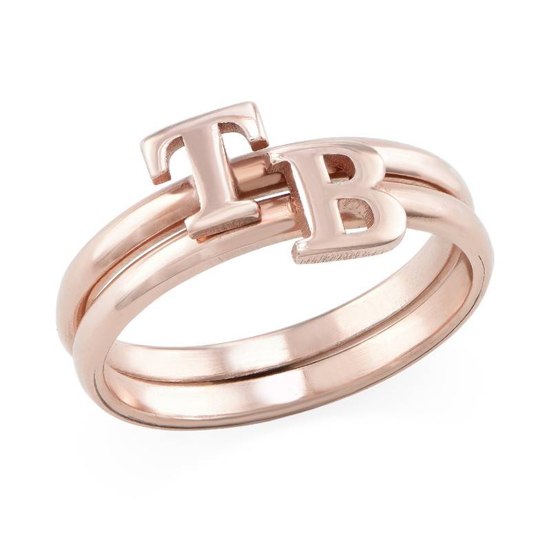 18K Rose Gold Plated Initial Stacking Ring-1 product photo