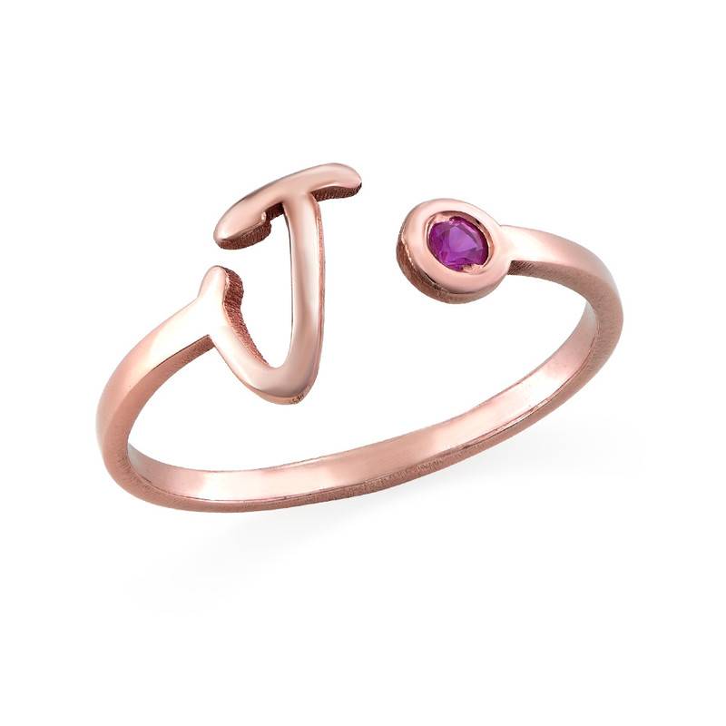 18K Rose Gold Plated Open Initial Birthstone Ring product photo