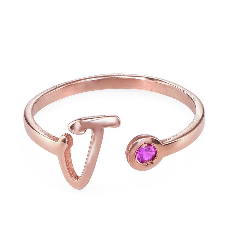 Open Initial Birthstone Ring in 18ct Rose Gold Plating-2 product photo