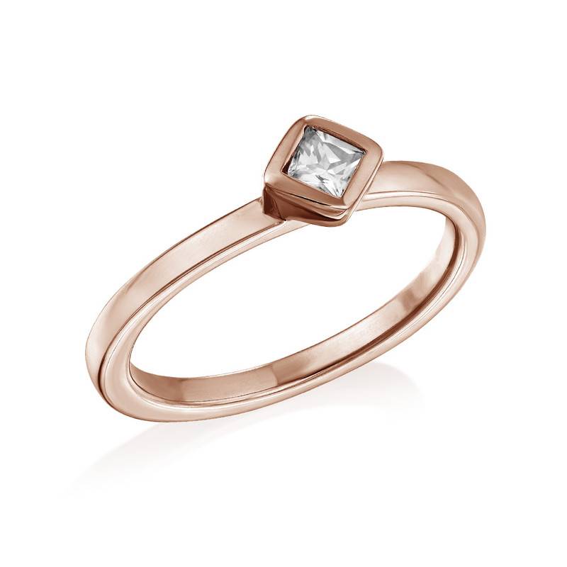 18K Rose Gold Plated Stackable Crystal Clear Rhombus Ring product photo