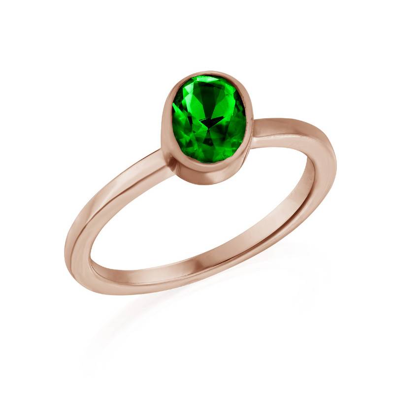 18K Rose Gold Plated Stackable Emerald Green Oval Ring product photo