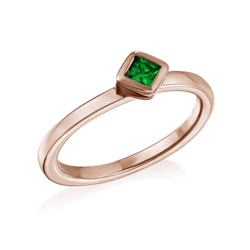 18K Rose Gold Plated Stackable Emerald Green Rhombus Ring product photo