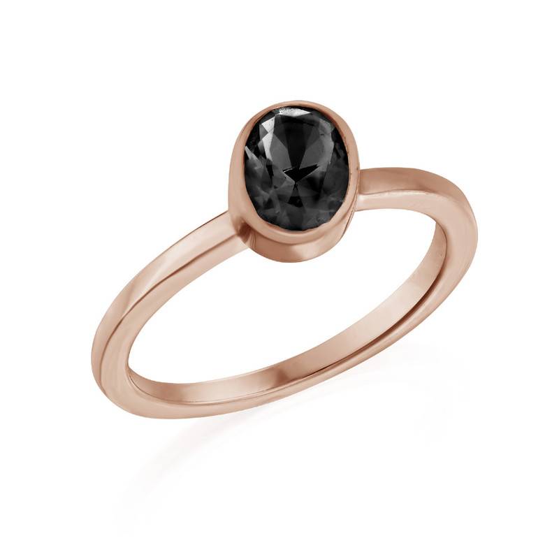 18K Rose Gold Plated Stackable Oval Shock Black Ring product photo