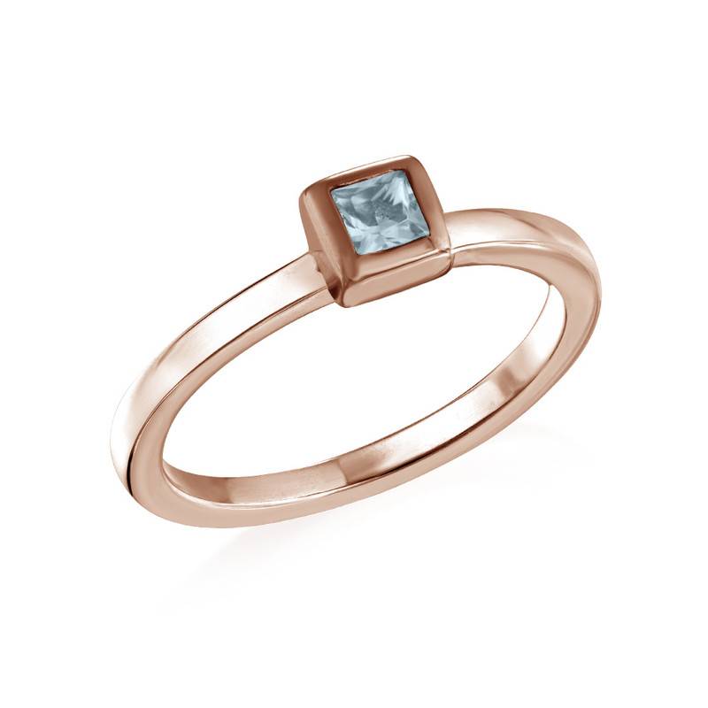 18K Rose Gold Plated Stackable Square Sky Blue Ring product photo