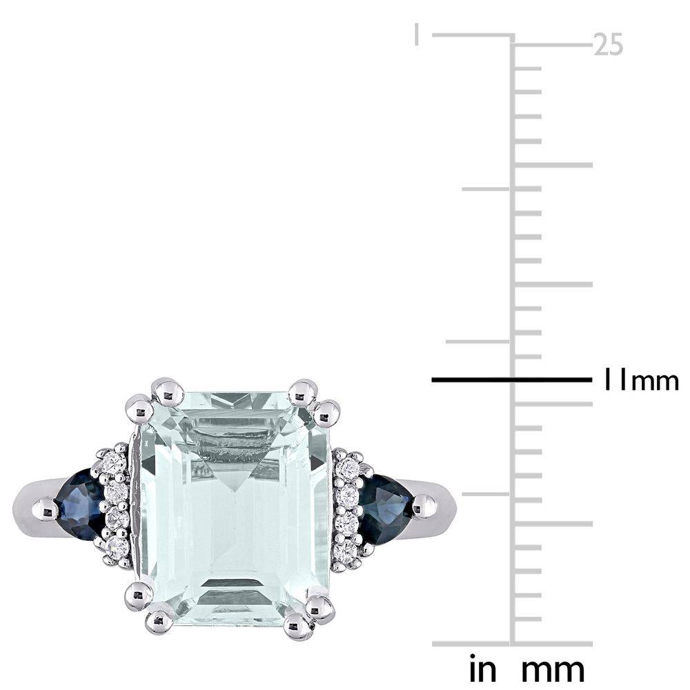 3 1/3 CT. T.G.W. Aquamarine & Sapphire Ring in Sterling Silver with Diamonds-6 product photo