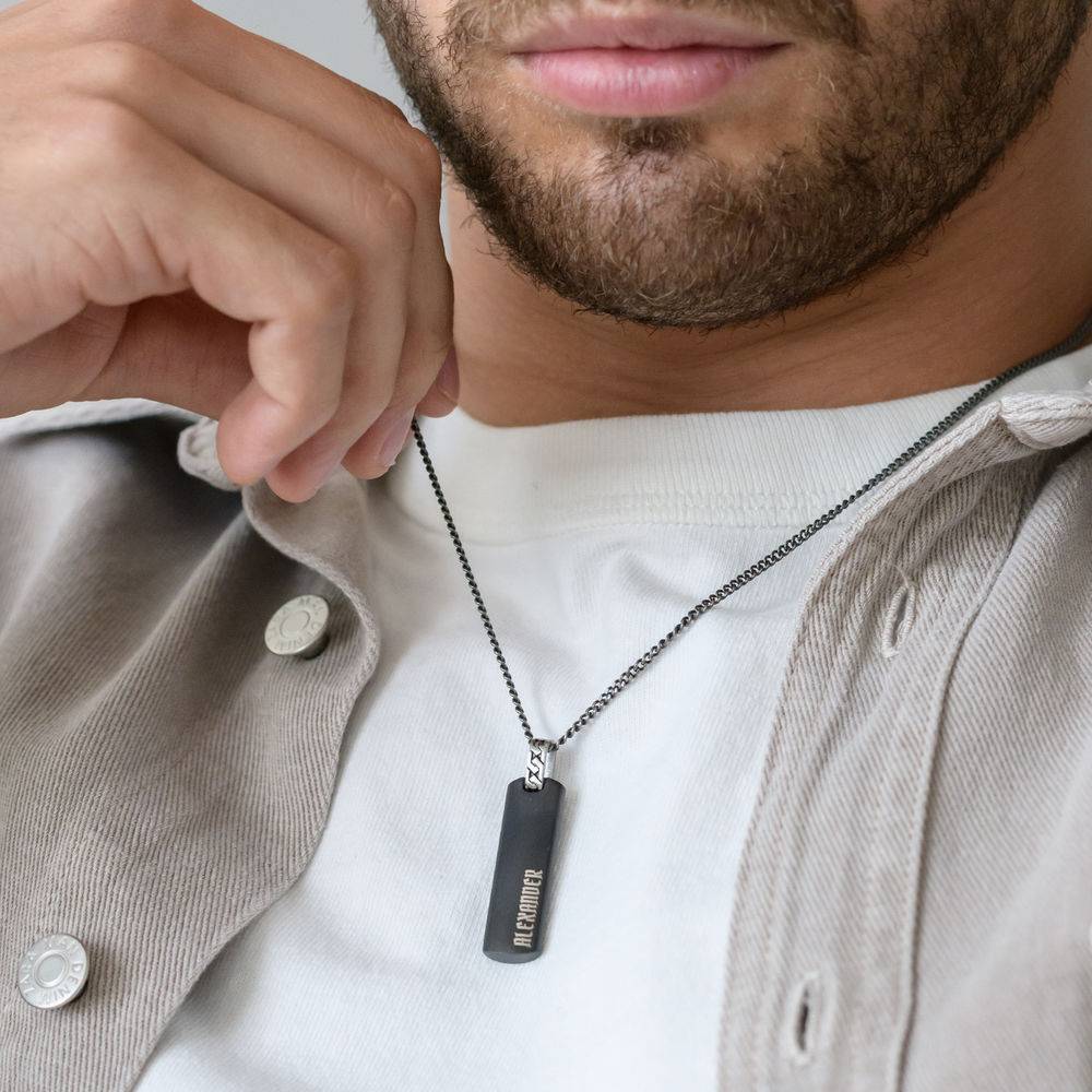 3D Engraved Bar Necklace For Men in Stainless Steel-3 product photo