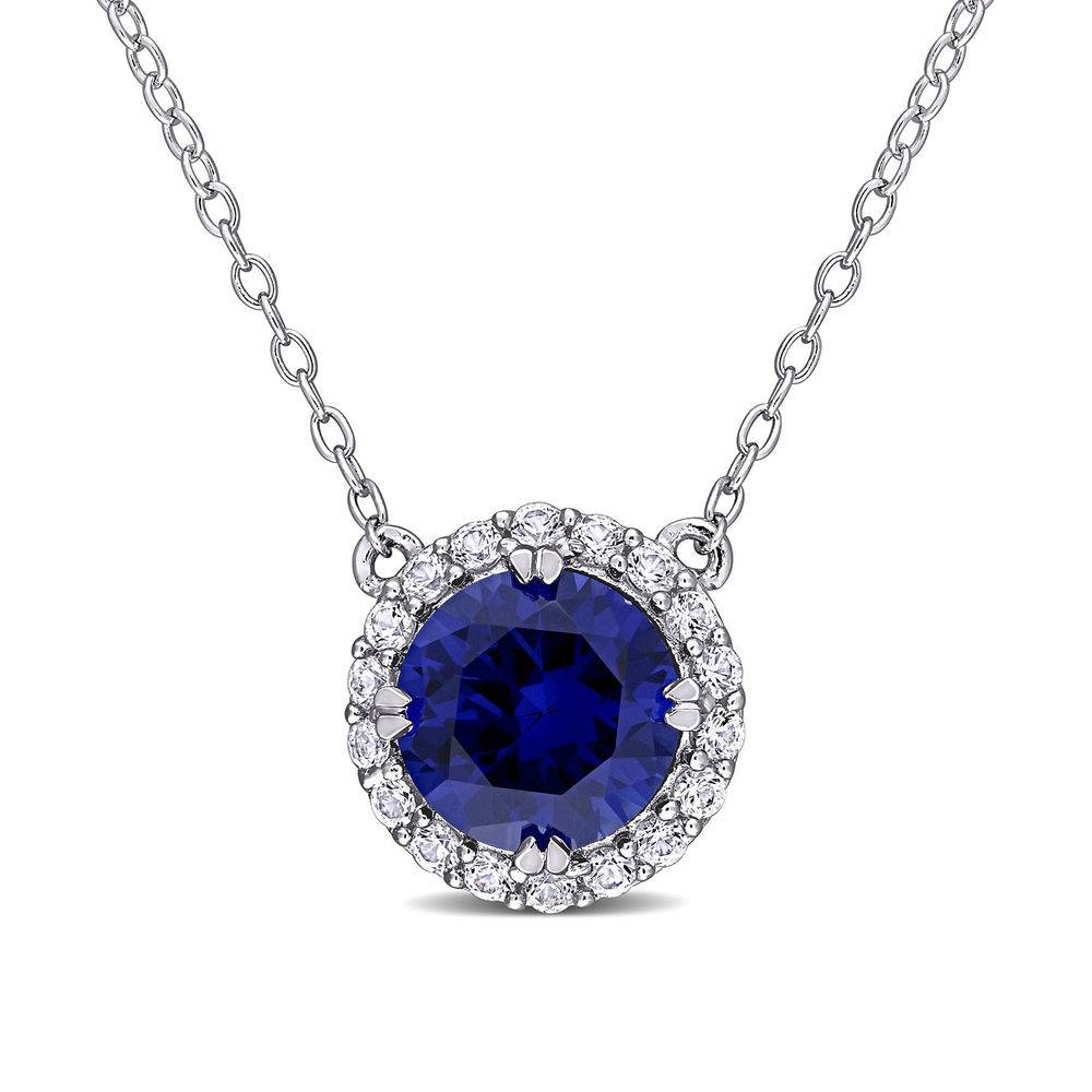 8.0mm Lab-Created Blue and White Sapphires Frame Necklace in Sterling product photo