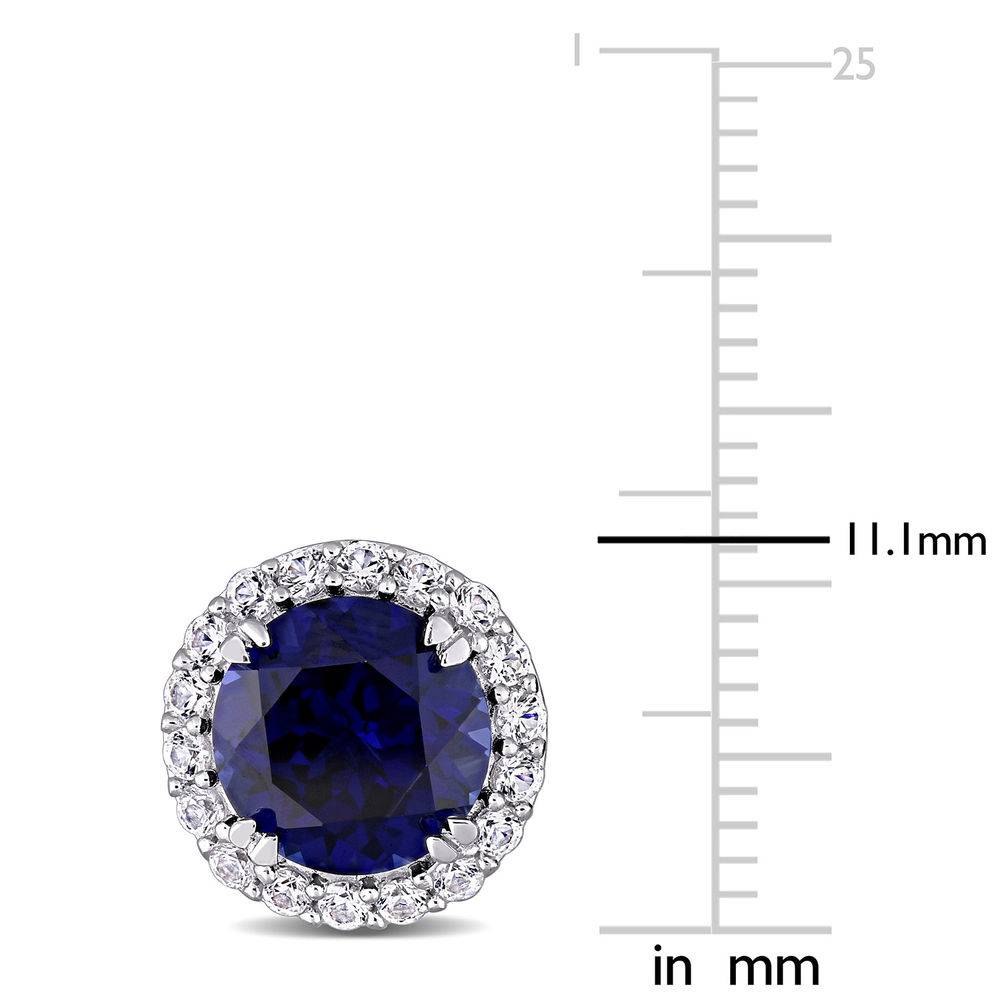 8.0mm Lab-Created Blue and White Sapphires Frame Stud Earrings in Sterling Silver-4 product photo