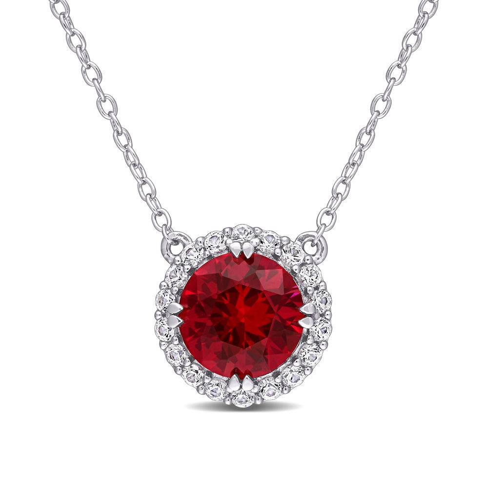 8.0mm Lab-Created Ruby and White Sapphire Frame Necklace in Sterling product photo