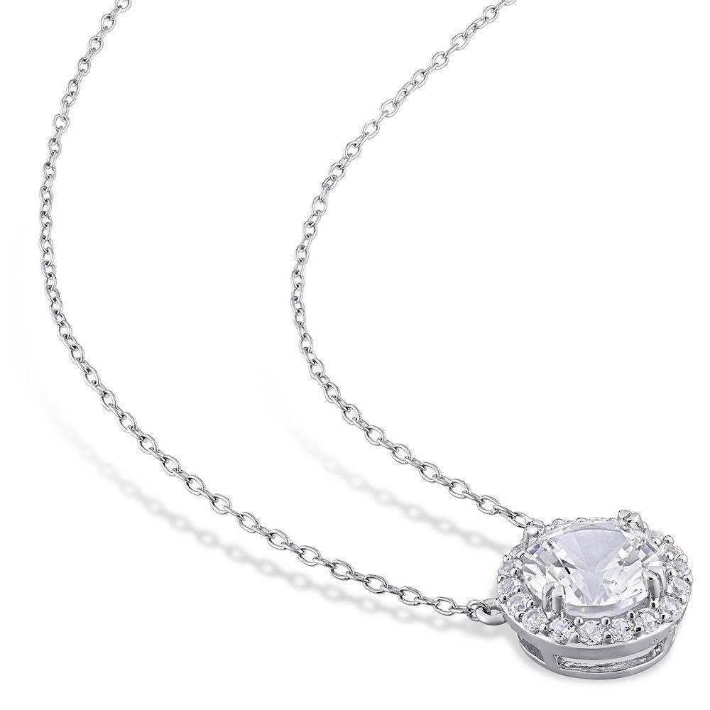8.0mm Lab-Created White Sapphire Frame Necklace in Sterling Silver-2 product photo