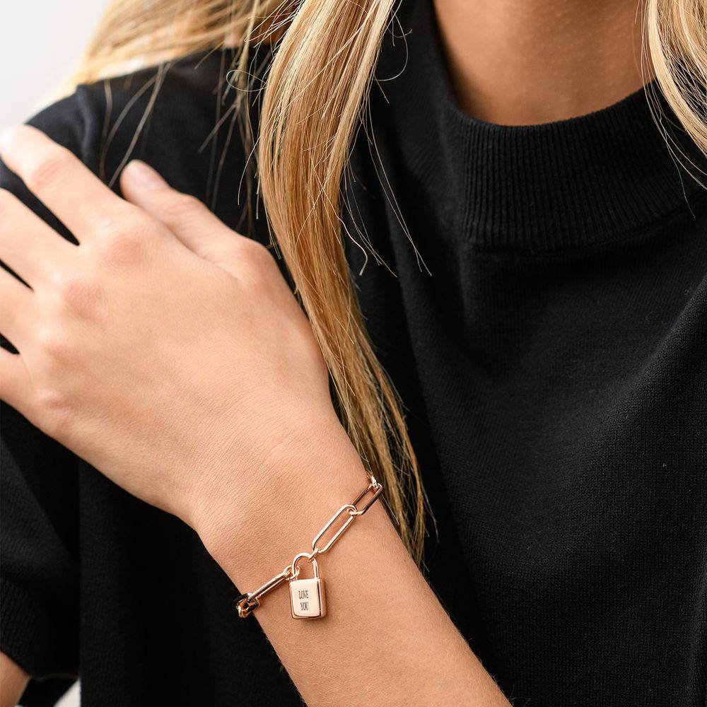 Allie Padlock Paperclip Chain Bracelet in  Rose Gold Plating-2 product photo