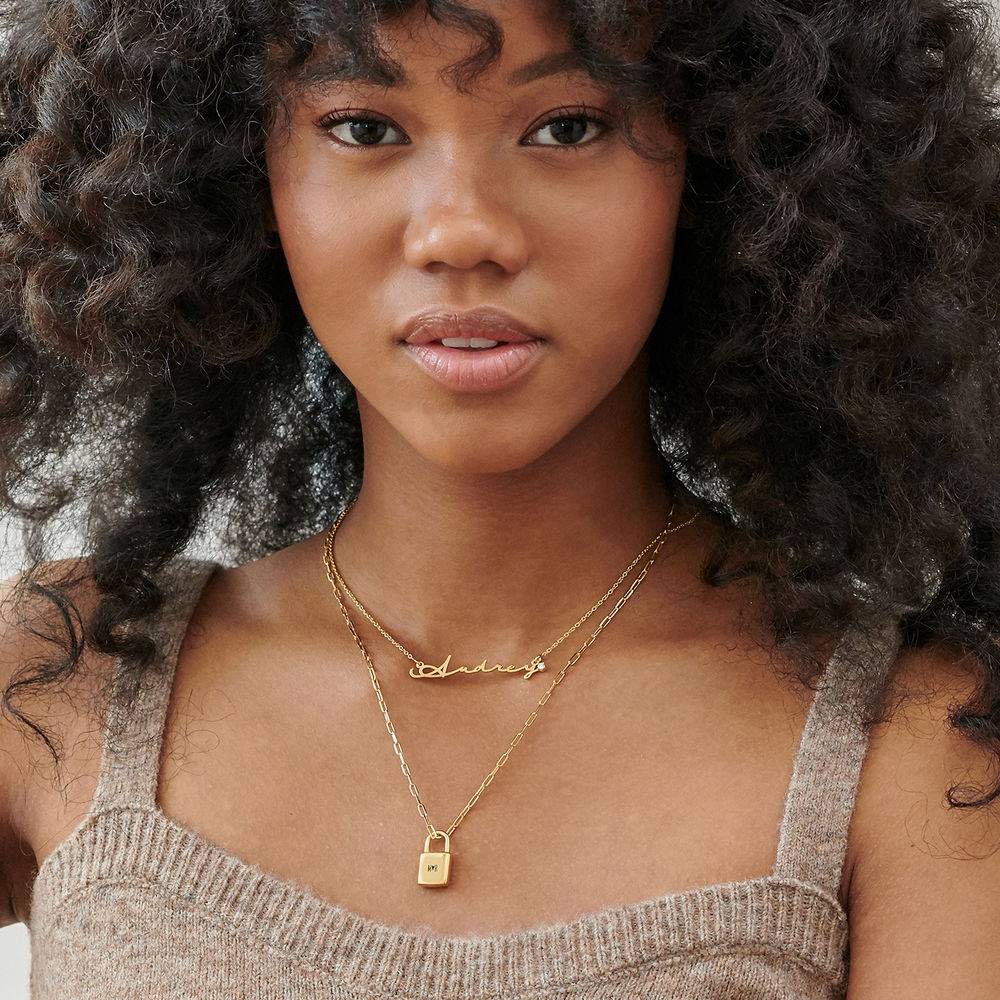 "Allie" Collar de cadena con clip y iniciales de candado en oro vermeil-2 foto de producto