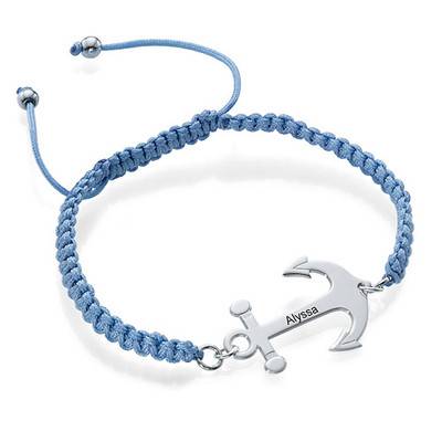 Anchor Bracelet with Engraving – Cord Style in Sterling Silver product photo