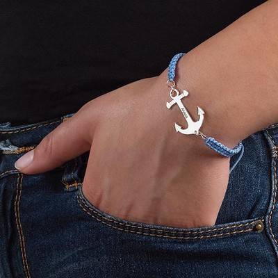 Anchor Bracelet with Engraving - Cord Style-3 product photo