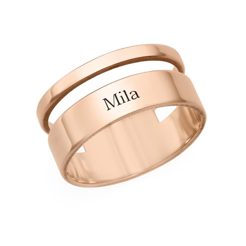 Asymmetrisk ring med navn i 18 karat rosaforgyldt sølv-1 produkt billede