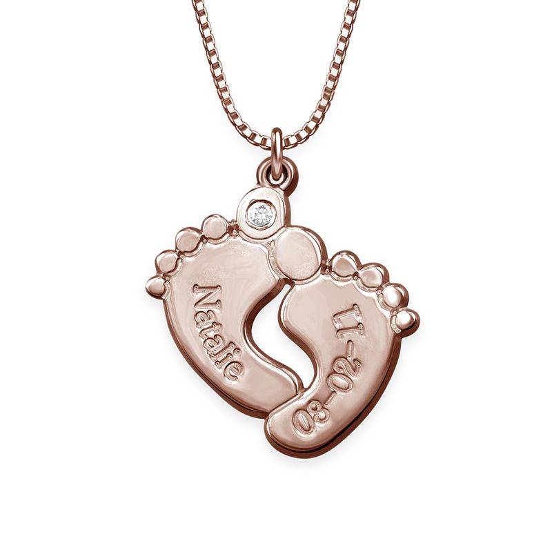 Baby Feet Necklace with Diamond in 18ct Rose Gold Plating-1 product photo