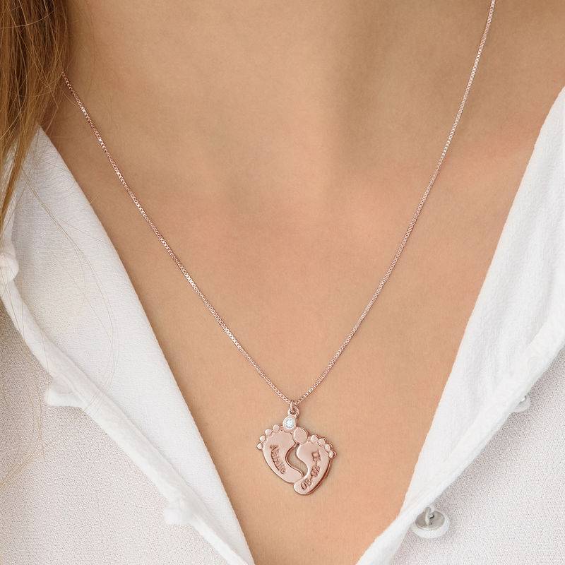 Baby Feet Necklace with Diamond in 18ct Rose Gold Plating-3 product photo