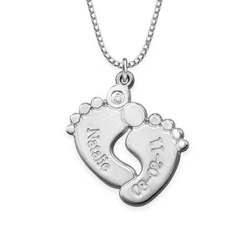 Baby Feet Sterling Silver Diamond Necklace product photo