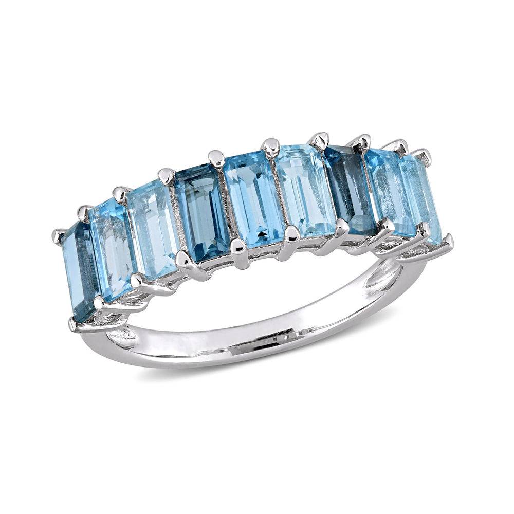 Baguette Ring with 3-Tones Blue Topaz Gemstones in Sterling Silver product photo