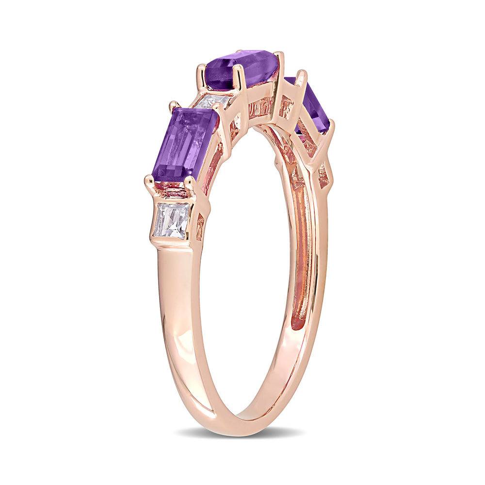 Baguette Ring with Amethyst and White Topaz Gemstones in 10k Rose Gold-4 product photo