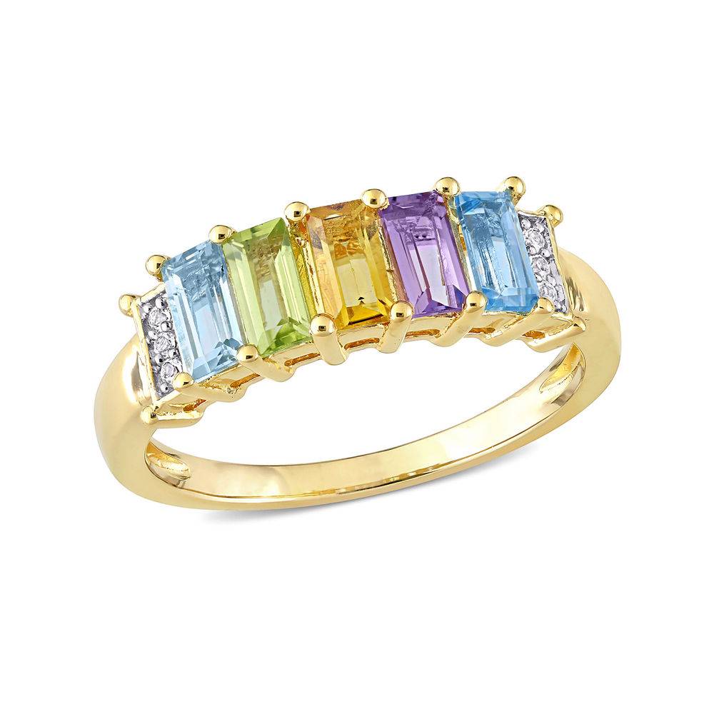 Baguette Ring with Multi-Gemstones in Gold Plated Sterling Silver-2 product photo
