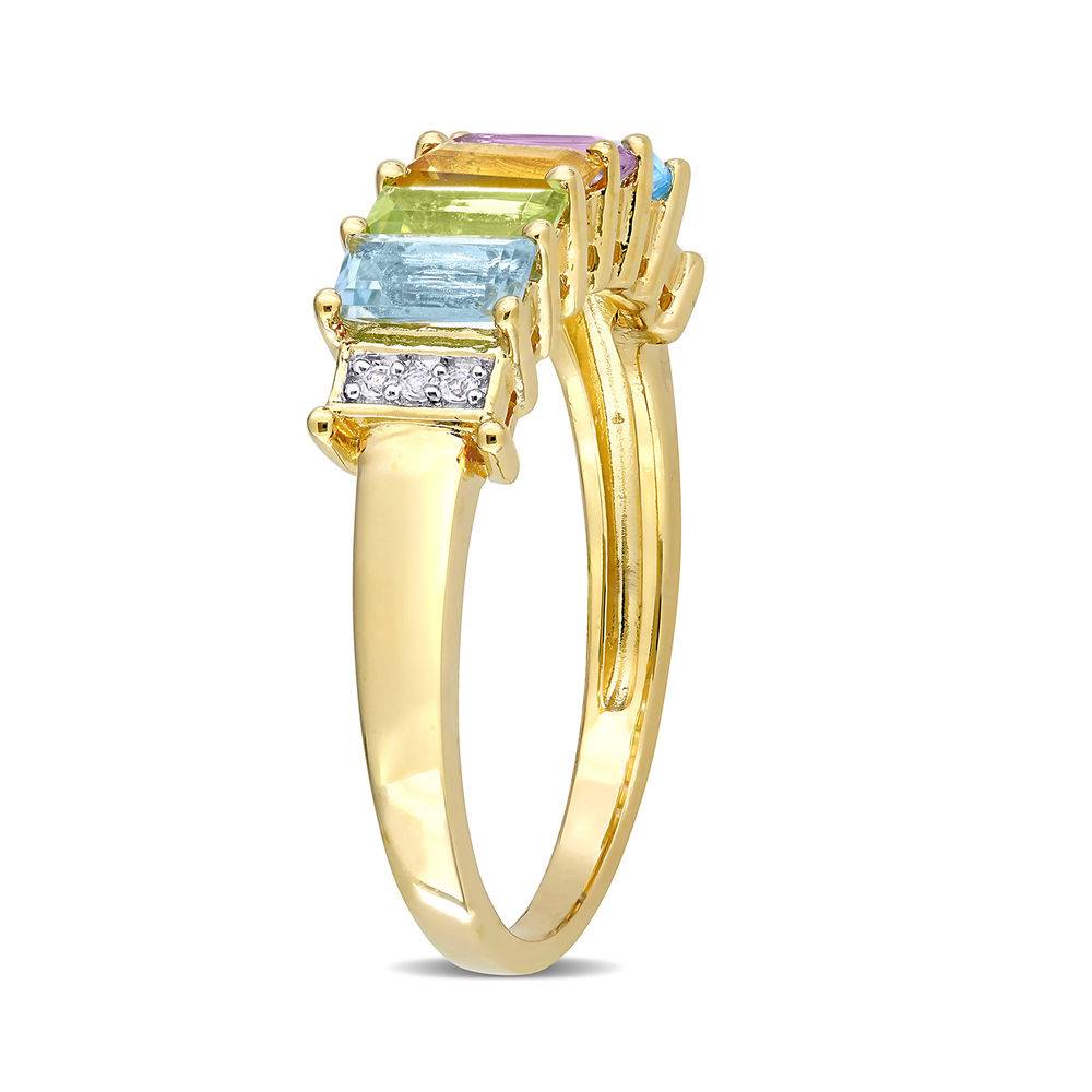 Baguette Ring with Multi-Gemstones in Gold Plated Sterling Silver-1 product photo