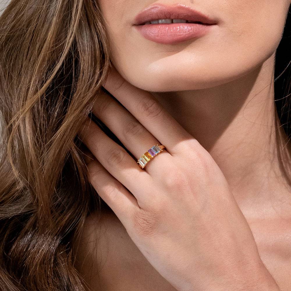 Baguette Ring with Multi-Gemstones in Gold Plated Sterling Silver-4 product photo