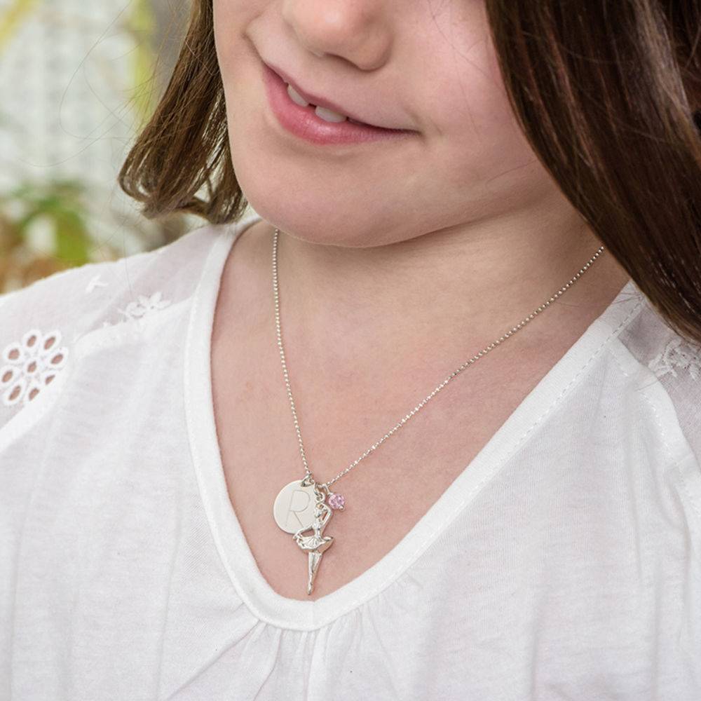 Ballerina Necklace with Engraved Disc Charm in Sterling Silver-2 product photo