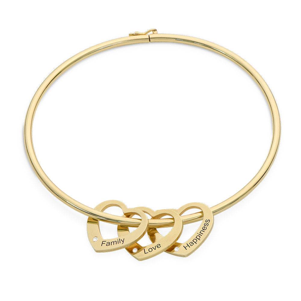 Chelsea Bangle with Heart Pendants in 18ct Gold Plating with Diamonds product photo