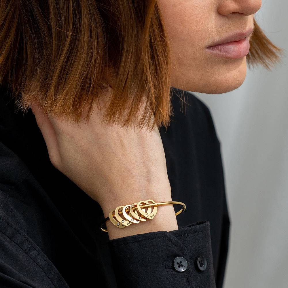 Chelsea Bangle with Heart Pendants in 18ct Gold Plating with Diamonds-1 product photo