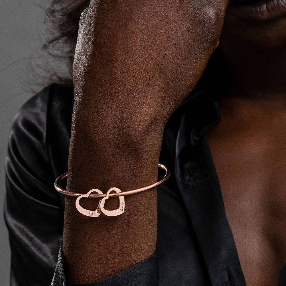 Chelsea Bangle with Heart Pendants with Diamonds in 18ct Rose Gold Plating-3 product photo