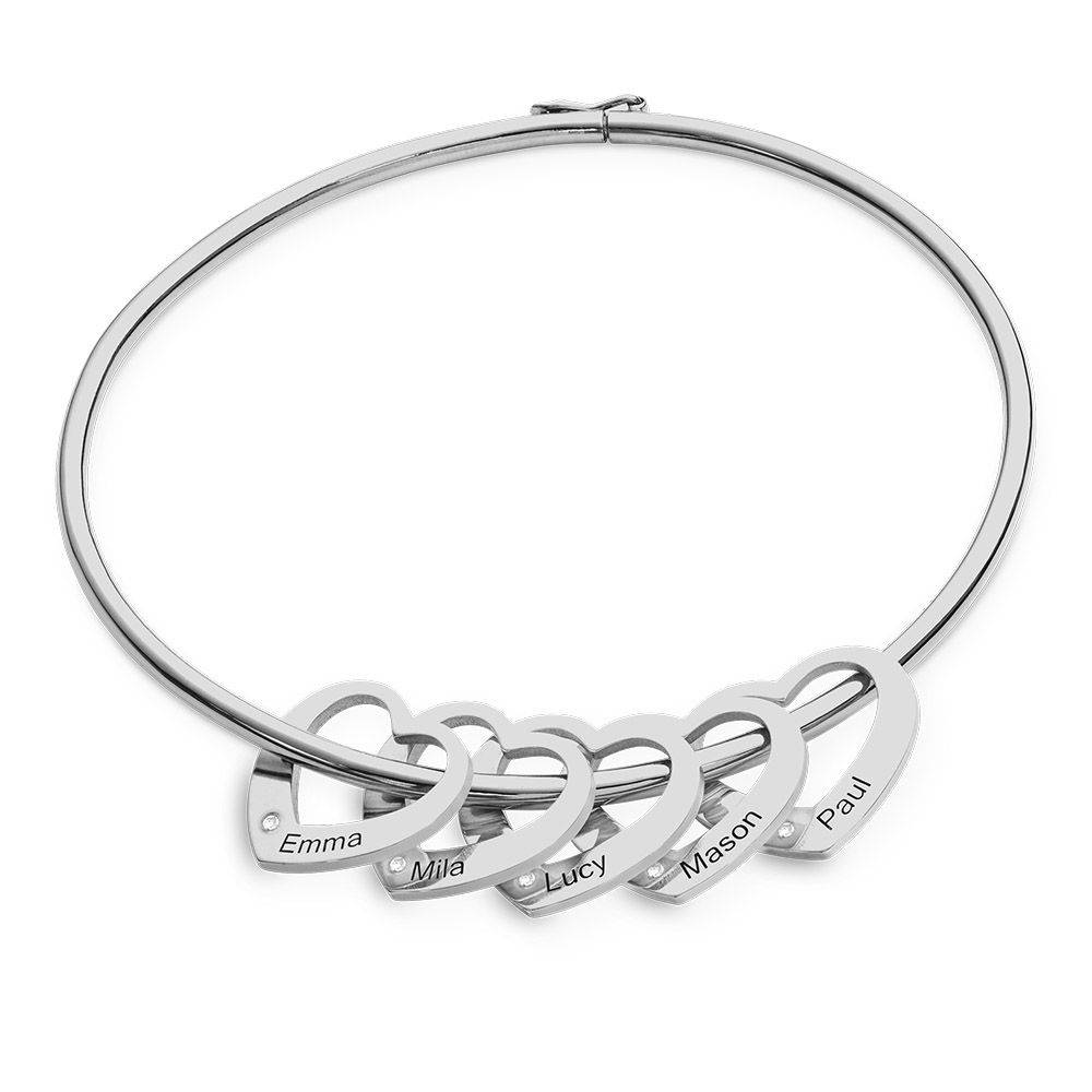 Chelsea Bangle with Heart Pendants in Sterling Silver with Diamonds-4 product photo