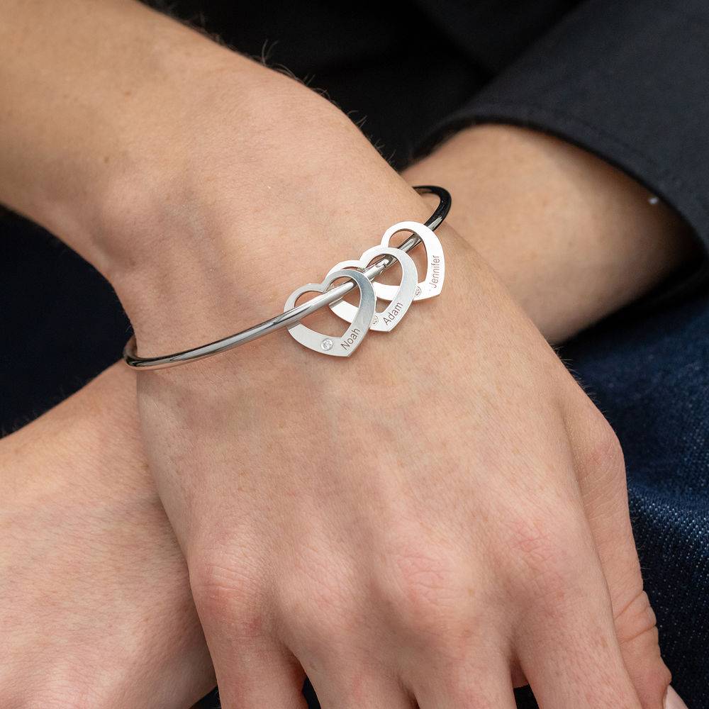 Chelsea Bangle with Heart Pendants with Diamonds in Sterling Silver-3 product photo