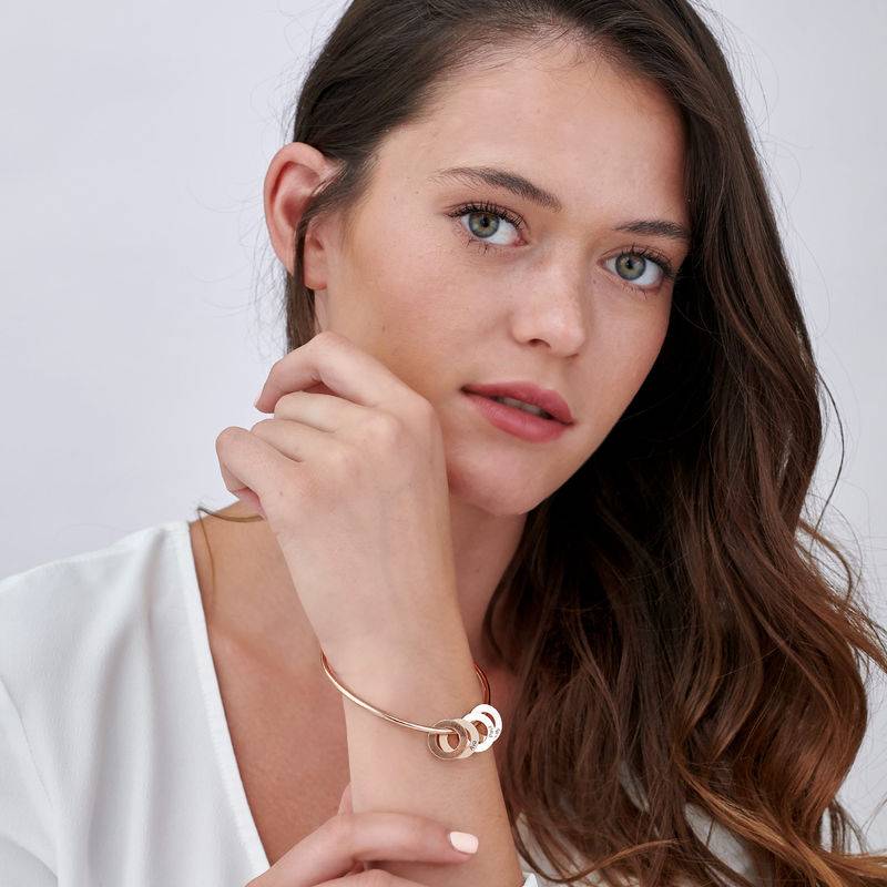 Bangle Bracelet with Round Shape Pendants in 18ct Rose Gold Plating-3 product photo
