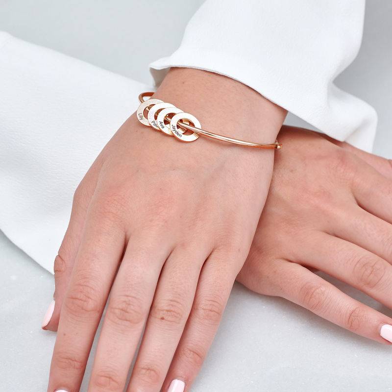 Bangle Bracelet with Round Shape Pendants in 18ct Rose Gold Plating-4 product photo