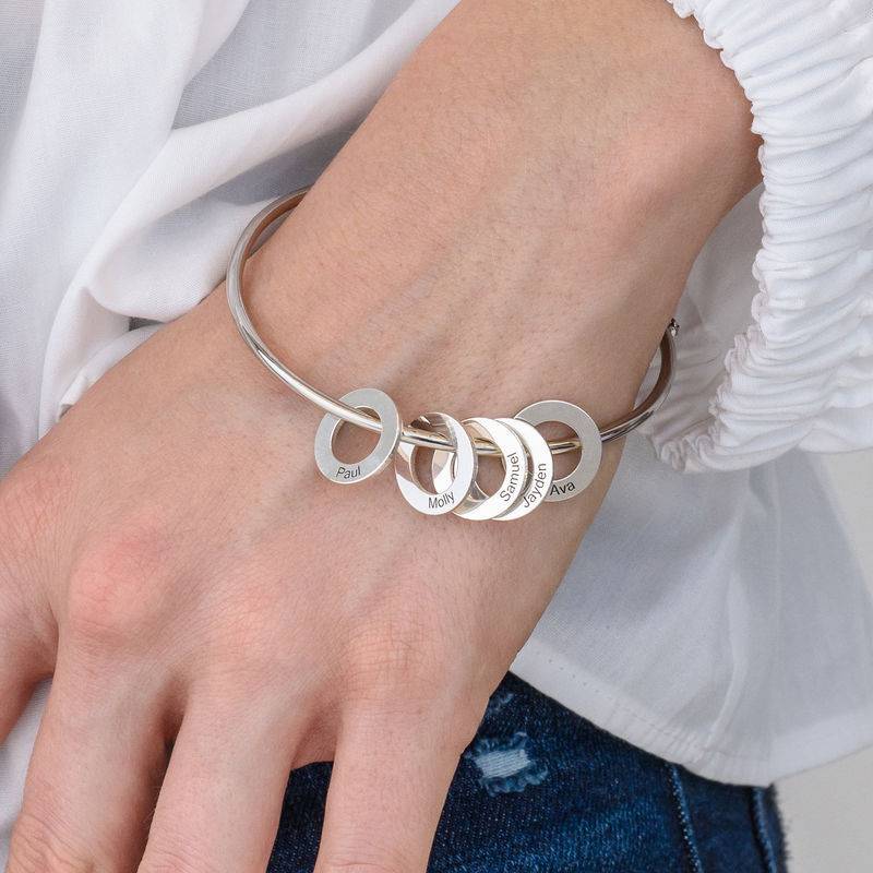 Sterling Silver 925 Bangle Bracelet with Round Shape Pendants in silver product photo