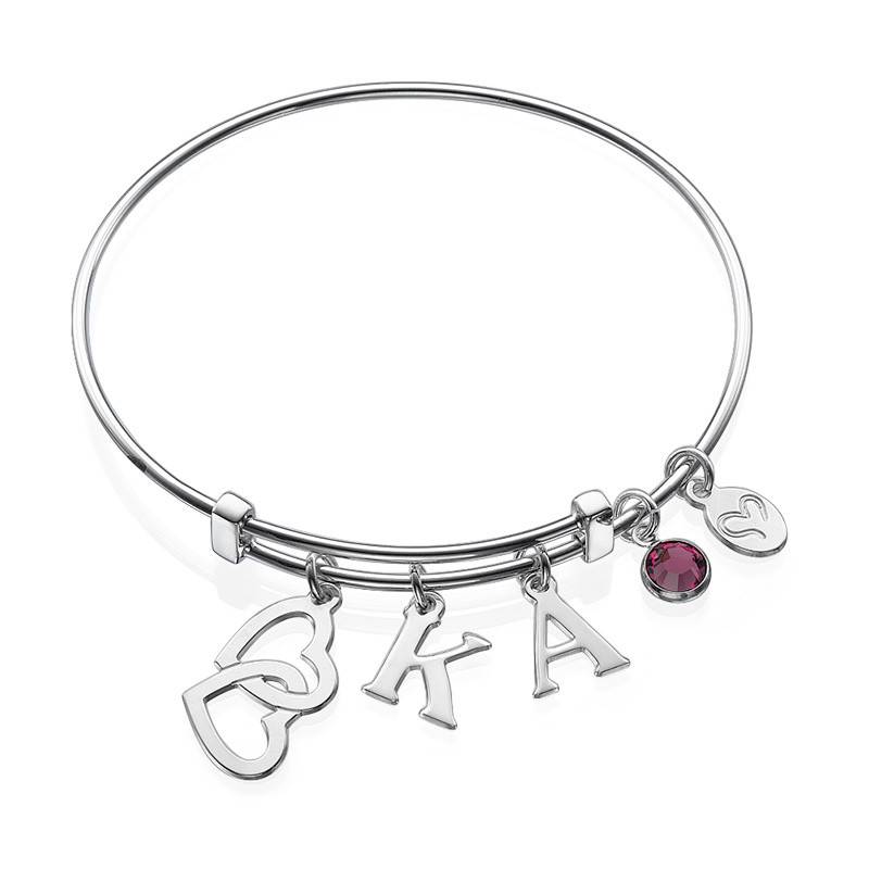 Bangle Charm Initial Bracelet with Intertwined Hearts product photo