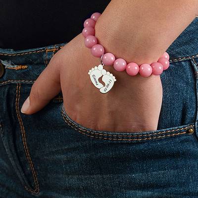 Beaded Bracelet with Baby Feet in Sterling Silver-3 product photo