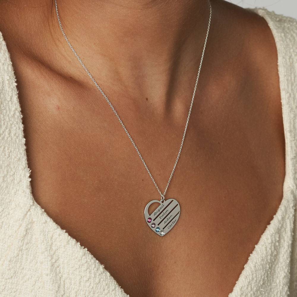 Terry Birthstone Heart Necklace with Engraved Names in Sterling Silver product photo