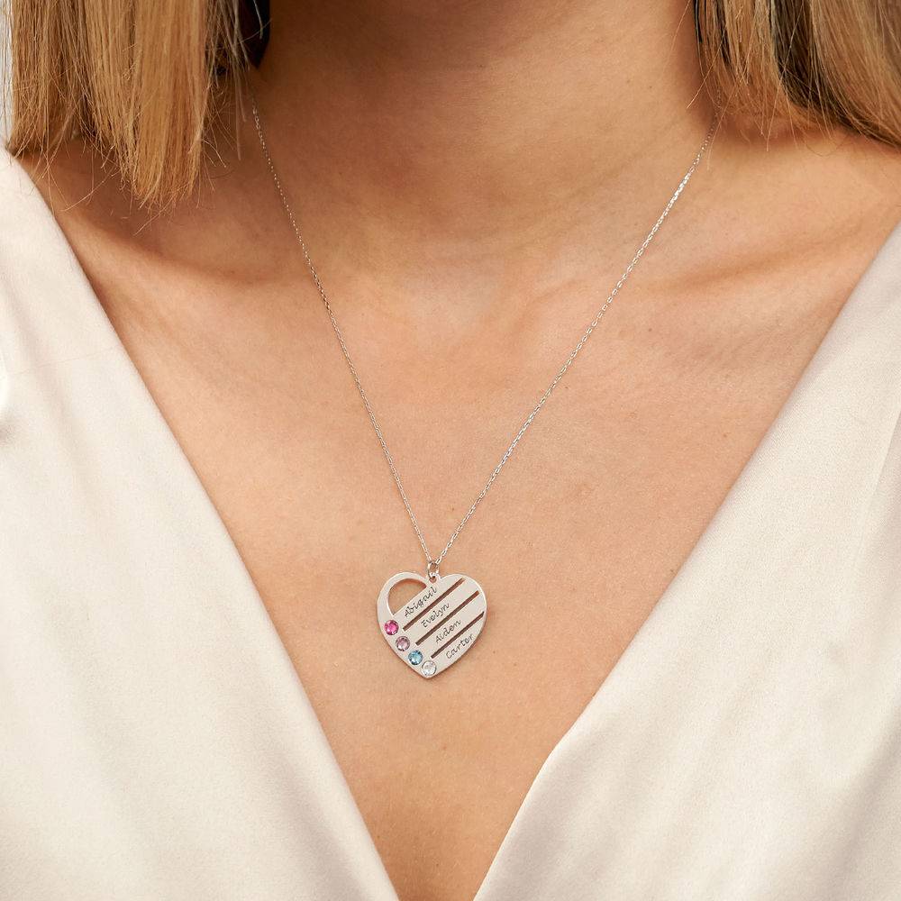 Terry Birthstone Heart Necklace with Engraved Names in 10ct White Gold-5 product photo