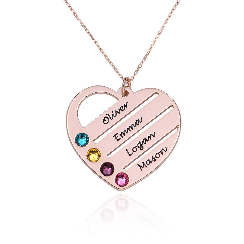 Birthstone Heart Necklace with Engraved Names in 14K Rose Gold product photo