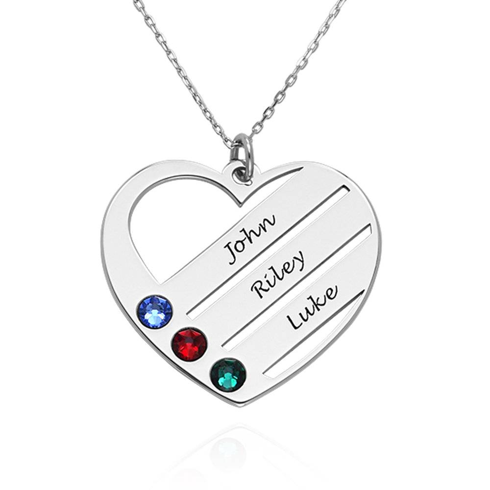 Terry Birthstone Heart Necklace with Engraved Names in 14k White Gold product photo