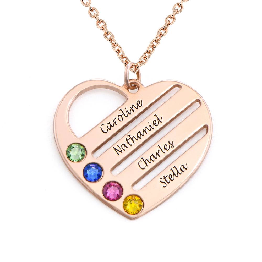 Terry Birthstone Heart Necklace with Engraved Names in 18ct Rose product photo