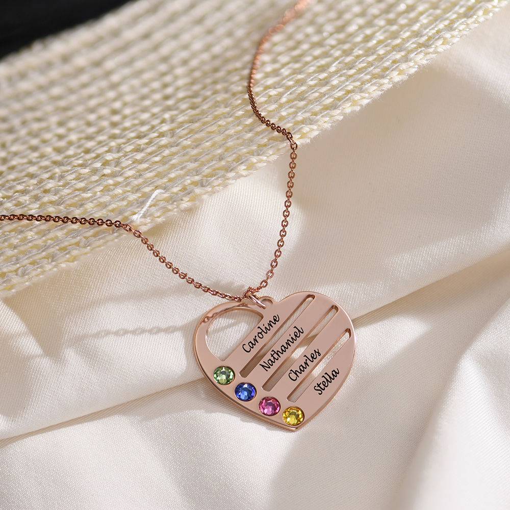 Terry Birthstone Heart Necklace with Engraved Names in 18k Rose Gold Plating product photo