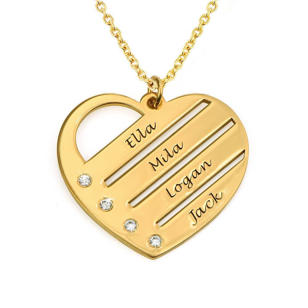 Diamond Heart Necklace with Engraved Names in 18ct Gold Plating product photo