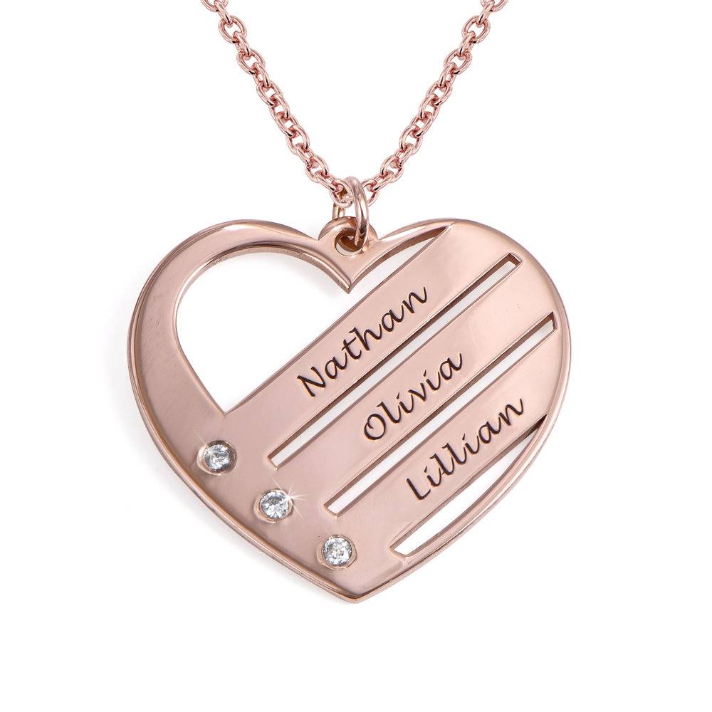 Diamond Heart Necklace with Engraved Names in 18ct Rose Gold Plating product photo